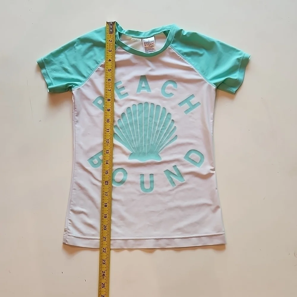 Old Navy Beach Bound Seashell Rash Guard Swim Shirt White Mint Green XL